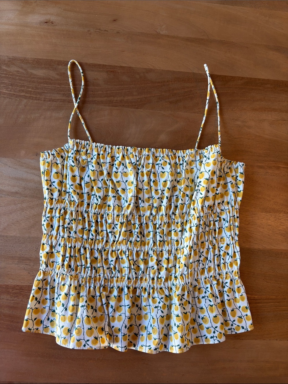 New Staud Lemon Print Ayla Smocked Tank Size M